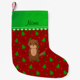Petite Chaussette De Noël Étoiles rouges personnalisées d'arbres de loutre