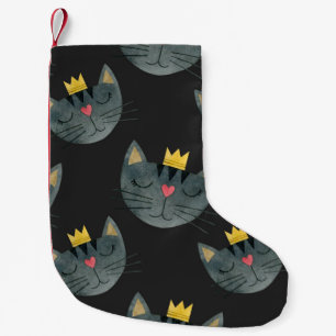Petite Chaussette De Noël Face de chat aquarelle, noir sans soudure.