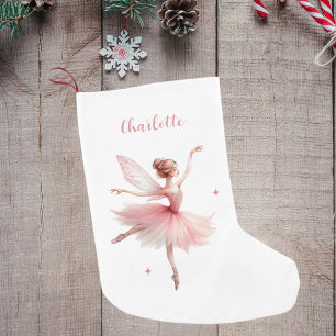 Petite Chaussette De Noël Fairy ballerina blanc rose nom de fille
