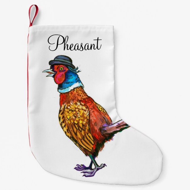 Petite Chaussette De Noël Faisan drôle dans le casquette (Devant)