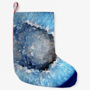 Petite Chaussette De Noël Falln Geode en cristal bleu