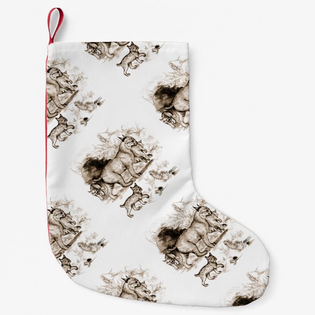 Petite Chaussette De Noël Famille de Lynx roux (Devant)