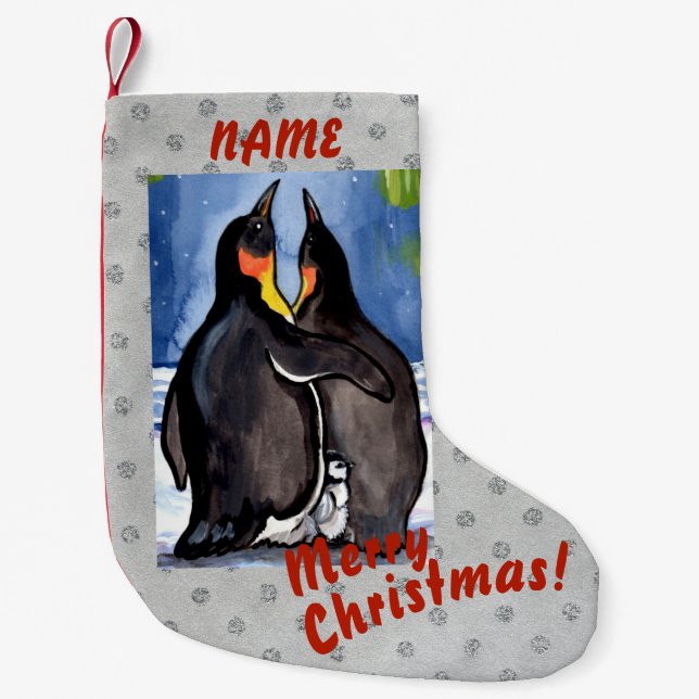 Petite Chaussette De Noël Famille de pingouins Noël Stocking personnalisé (Devant)