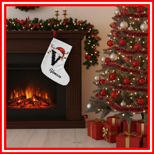 Petite Chaussette De Noël Famille Monogramme Noël Bois de Cerf Chapeau de Pè