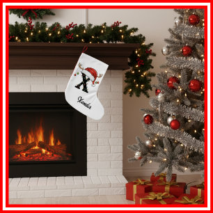 Petite Chaussette De Noël Famille Monogramme Noël Bois de Cerf Chapeau de Pè