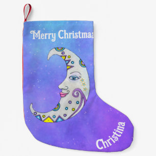 Petite Chaussette De Noël Fancy Crescent Moon Joli Visage Formes colorées