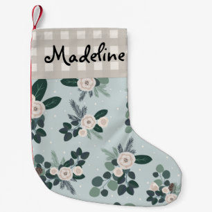 Petite Chaussette De Noël Farmhouse Floral En vichy Nom du pays