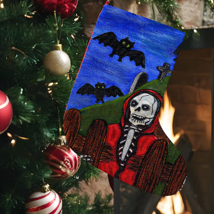 Petite Chaussette De Noël Faucheuse squelette chauves-souris cimetière lune 