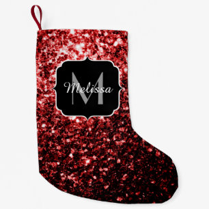 Petite Chaussette De Noël Faux paillettes rouge foncé éclats de glamour mono