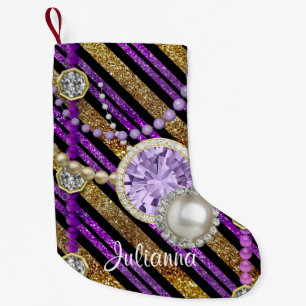 Petite Chaussette De Noël Faux Parties scintillant & Bijoux Purple & Or Tons