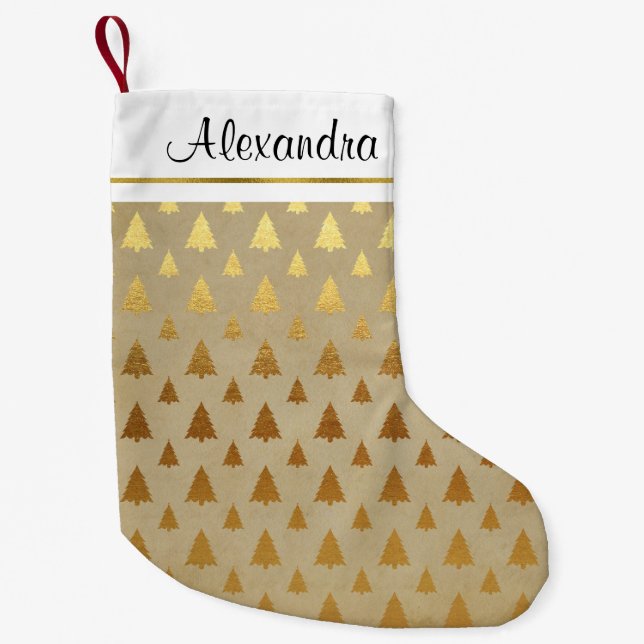 Petite Chaussette De Noël Faux Rustic Gold Foil Monogramme Arbre de Noël (Devant)