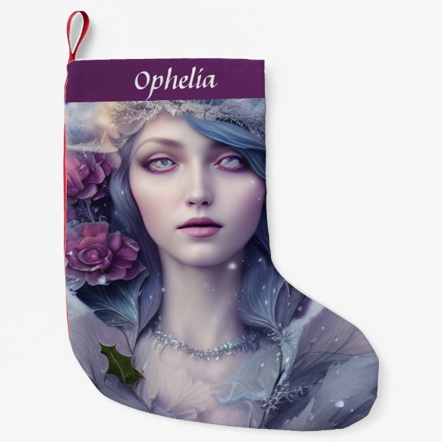 Petite Chaussette De Noël Femme d'hiver Floral et Neige personnalisée (Devant)