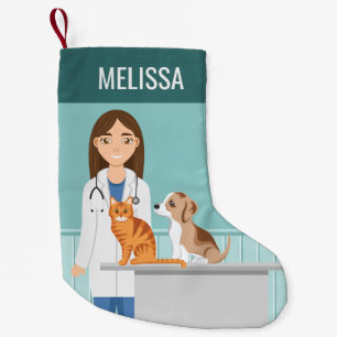 Petite Chaussette De Noël Femme Vétérinaire Docteur Animalier Nom Personnali