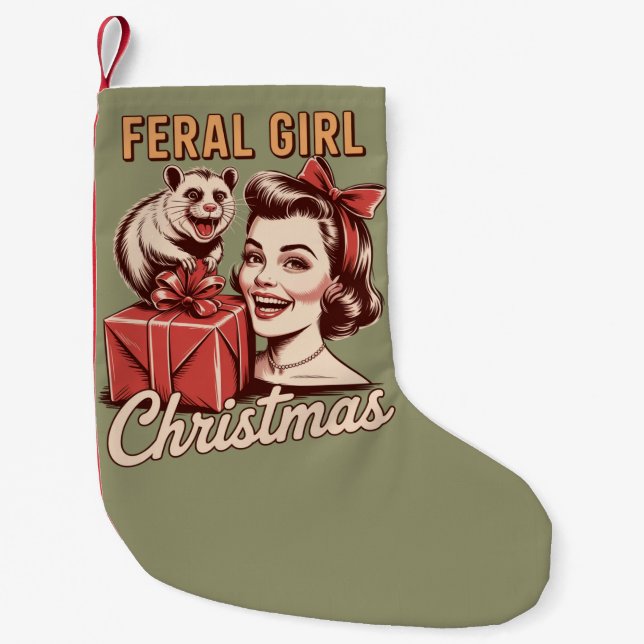 Petite Chaussette De Noël Feral Girl Noël Opossum Xmas Trashy Retro (Devant)