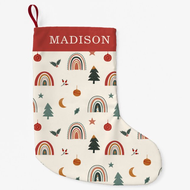 Petite Chaussette De Noël Festif de Noël mignon Rainbows Fêtes Nom (Devant)