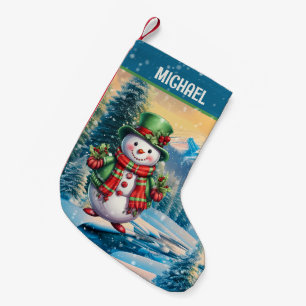Petite Chaussette De Noël Festin Noël aquarelle bonhomme de neige ajouter le