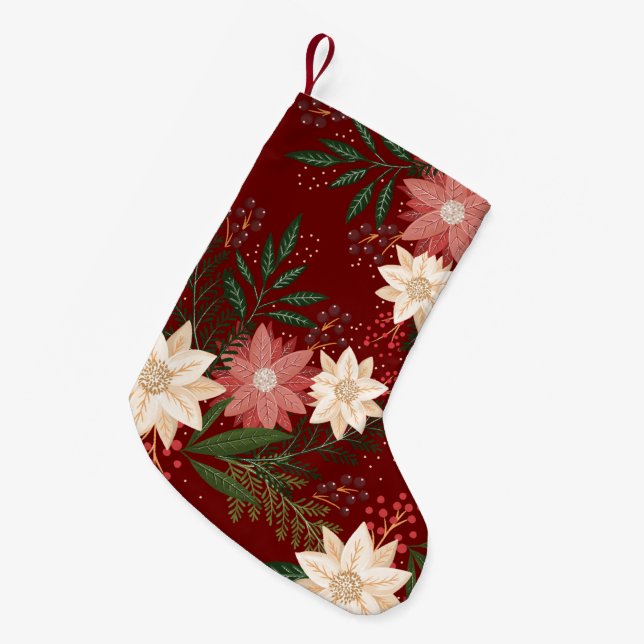 Petite Chaussette De Noël Festin Vert Rouge Jaune Poinsettia Festita (Devant (Accrochage))
