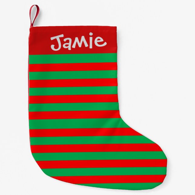 Petite Chaussette De Noël Festive Bright Red et Green Stripes (Devant)