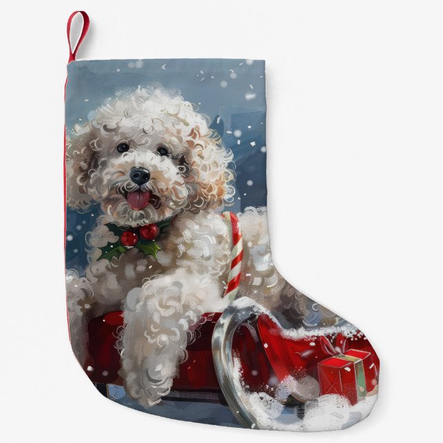 Petite Chaussette De Noël Festive de Noël du chien de caniche (Devant)