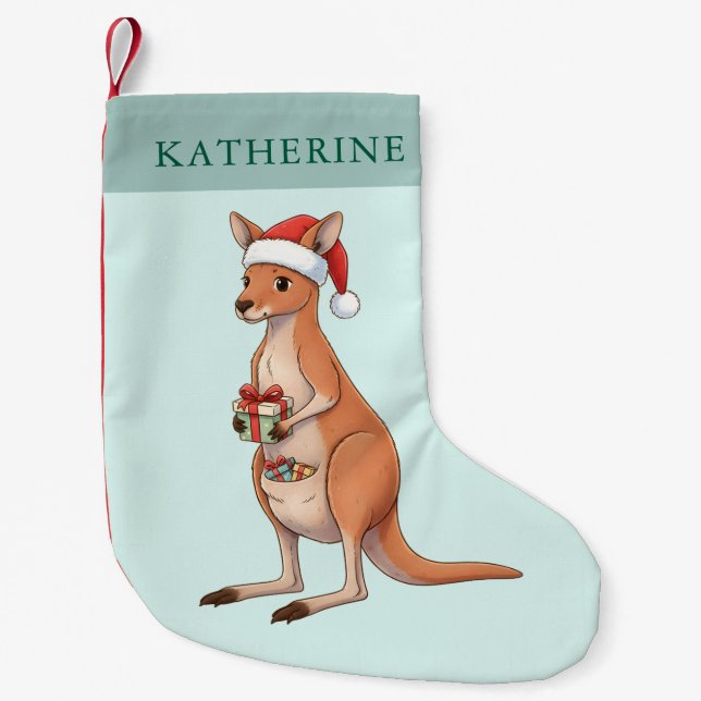Petite Chaussette De Noël Festive Kangaroo With Santa Hat Christmas Holidays (Devant)
