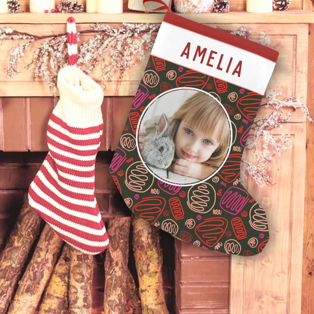 Petite Chaussette De Noël Festive Red One ligne art Motif Photo (Créateur téléchargé)
