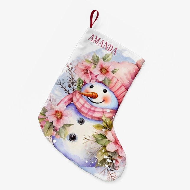 Petite Chaussette De Noël Festive rose neigeuse ajouter nom (Devant (Accrochage))