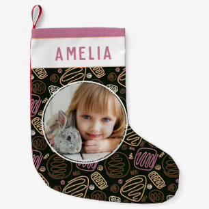 Petite Chaussette De Noël Festive rose une ligne Formes Motif Photo