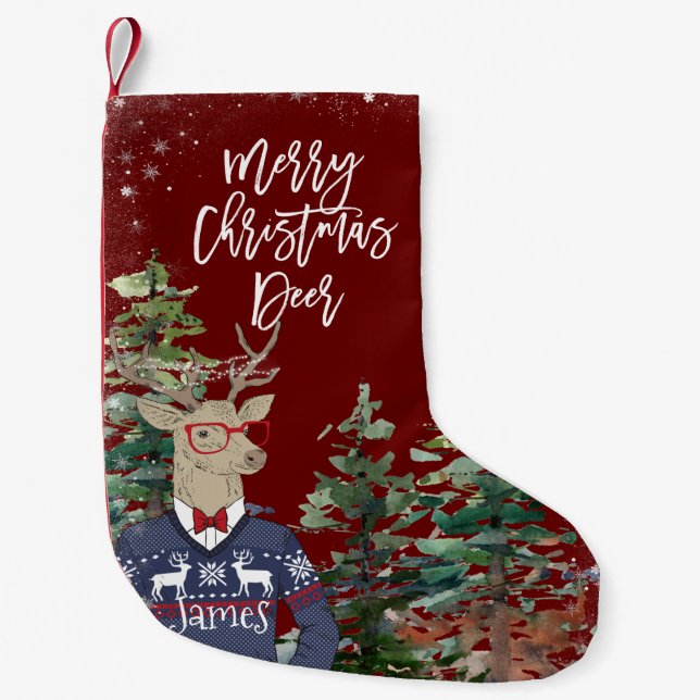 Petite Chaussette De Noël fête de noël de cerf rustique (Devant)