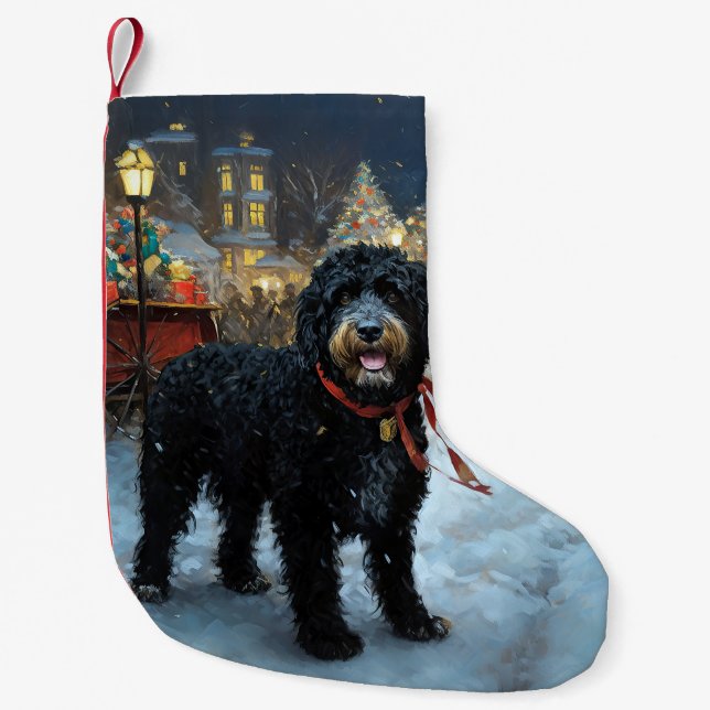 Petite Chaussette De Noël Fête de Noël des chiens d'eau portugais (Devant)