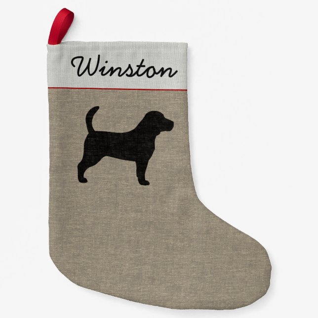 Petite Chaussette De Noël Fête Personnalisée du chien Beagle Silhouette (Devant)