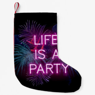 Petite Chaussette De Noël Fête tropicale, feuilles de néon de palme.