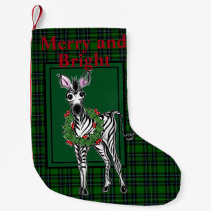 Petite Chaussette De Noël Fête Zebra Holly couronne   vert plaid