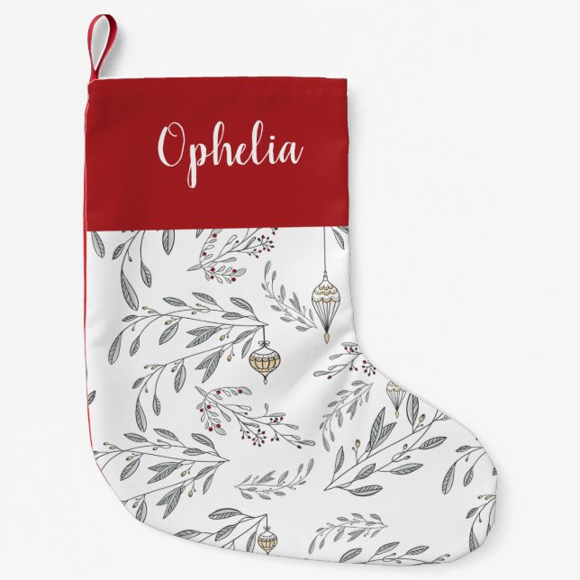 Petite Chaussette De Noël Feuillage de Noël et stockage des baies (Devant)