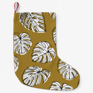 Petite Chaussette De Noël Feuille de Monstera, Motif sans soudure textile.