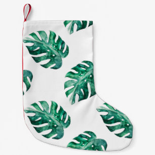 Petite Chaussette De Noël Feuilles de Monstera. Motif d'illustration tropica