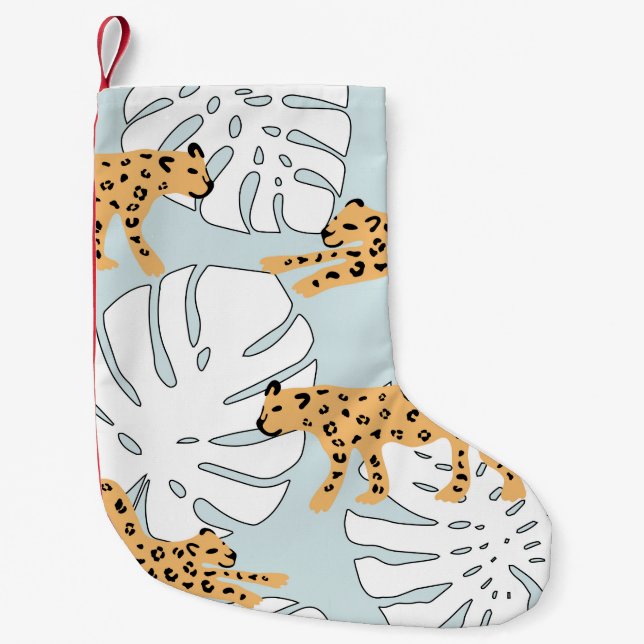 Petite Chaussette De Noël Feuilles de palmiers léopards tropicaux, e (Devant)