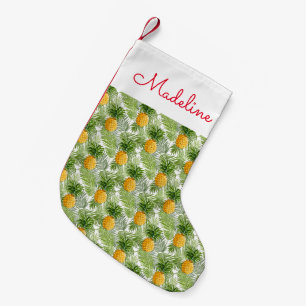 Petite Chaussette De Noël Feuilles et ananas tropicaux  Ajouter votre nom
