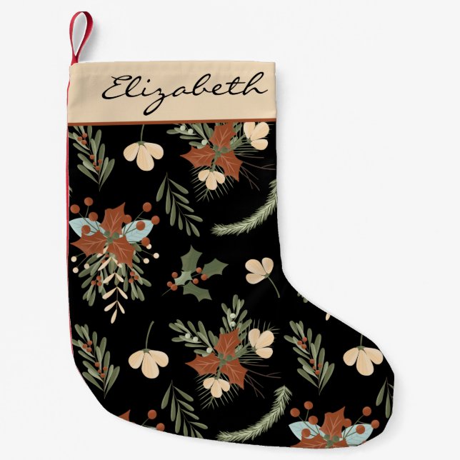Petite Chaussette De Noël Feuilles et baies Black Holly Personnalisé (Devant)