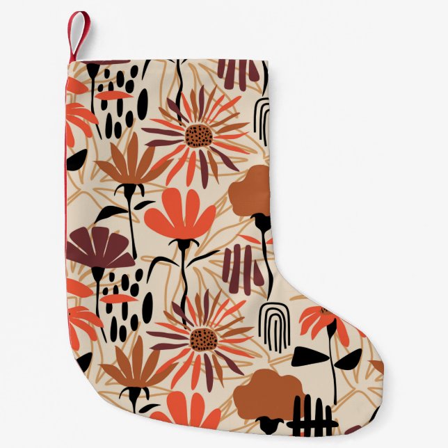 Petite Chaussette De Noël Feuilles tropicaux dessiné à la main sans couture  (Devant)