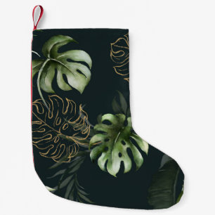 Petite Chaussette De Noël Feuilles Tropicaux en or : Aquarelle foncée