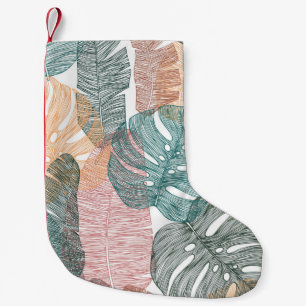 Petite Chaussette De Noël Feuilles tropicaux : motif vintage à main.