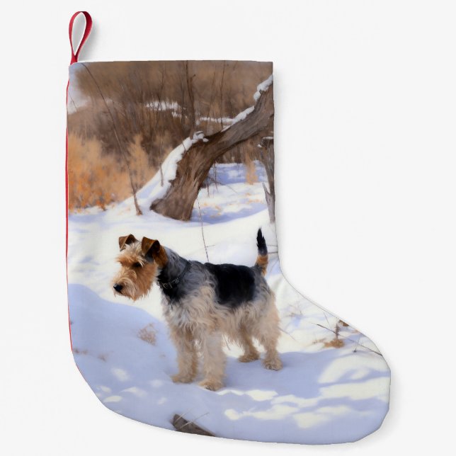 Petite Chaussette De Noël Fil Fox Terrier Laisser neiger Noël (Devant)