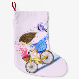 Petite Chaussette De Noël Fille En Vélo Noël Attrayant Amour Romantique