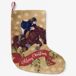 Petite Chaussette De Noël Fille et Cheval Joyeux Noël Golden