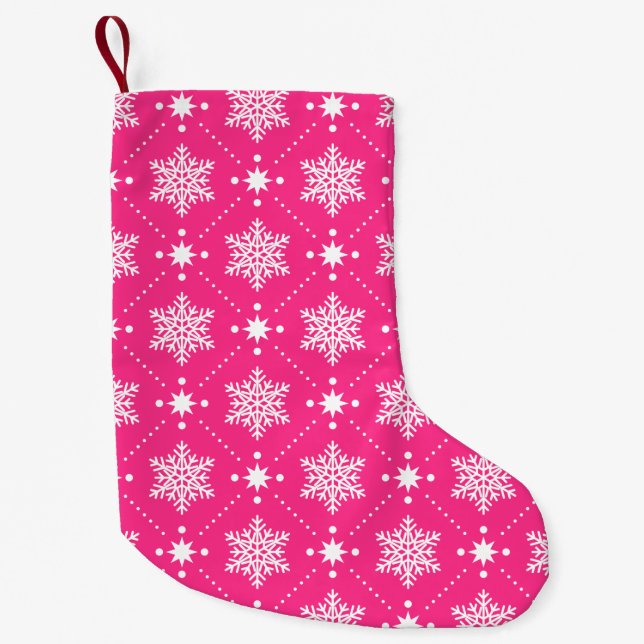 Petite Chaussette De Noël Fille Motif de Noël rose et blanc Snowflakes (Devant)