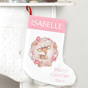 Petite Chaussette De Noël Filles's mignon Cerf rose Noël Stocking