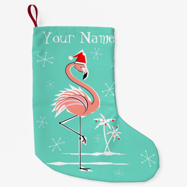 Petite Chaussette De Noël Flamant rose de Noël Nom semis recto verso (Devant)