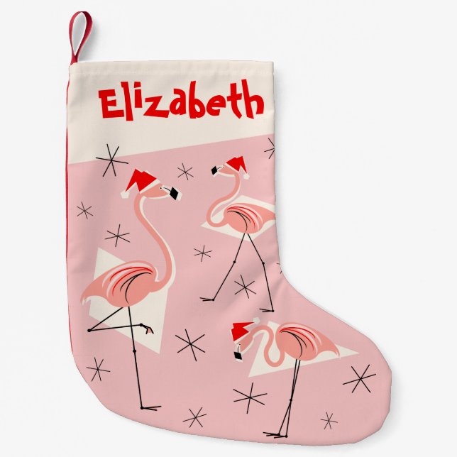 Petite Chaussette De Noël Flamant rose Santas Pink Nom stocké (Devant)