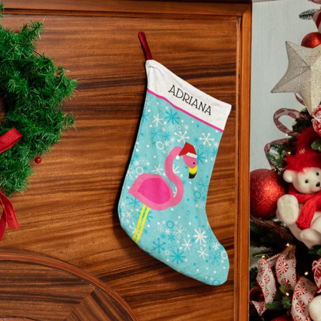 Petite Chaussette De Noël Flamant rose Turquoise Flocon de neige Tropical No (Créateur téléchargé)