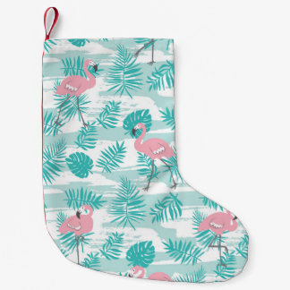 Petite Chaussette De Noël flamants roses, feuilles de palmiers verts, tropic